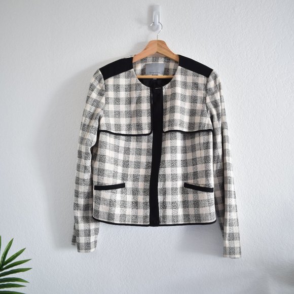 Classiques Entier Linen Blend Cream & Black Plaid Blazer - Picture 9 of 12